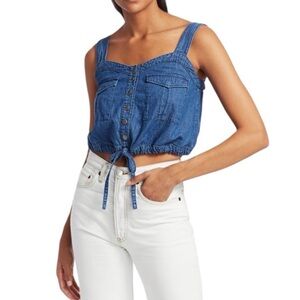 We The Free by Free People Denim Crop Top‎ Button Front Size M